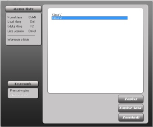 Okno listy klas z kilkoma klasami.