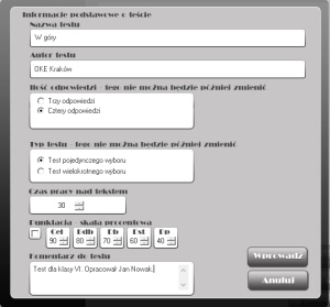 Test - informacje oglne