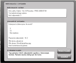 Test - info o pytaniu
